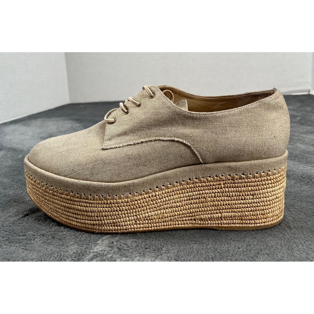 STUART WEITZMAN Kent Platform Oxford Shoe Womens 10 Beige Gold Espadrille